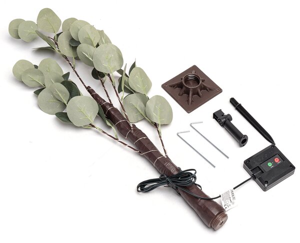 Albero luminoso Led eucalipto con tronco e base 60 cm Bianco caldo 2700K con pannello solare Aigostar