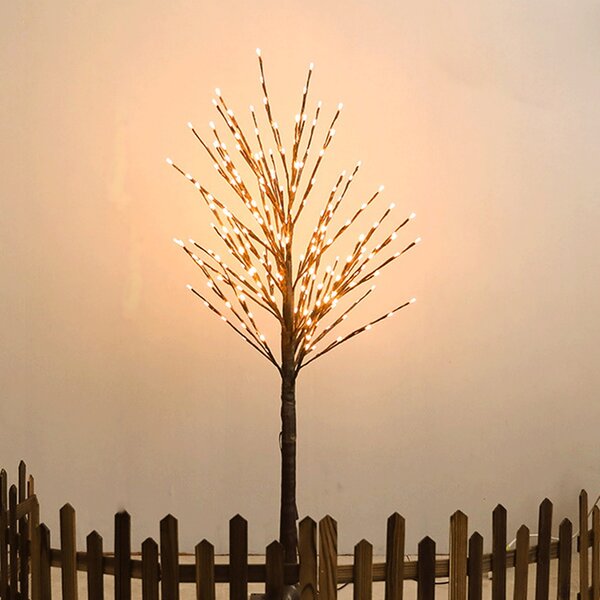 Albero luminoso Led rattan con tronco e base 120 cm Bianco caldo 2700K con pannello solare Aigostar