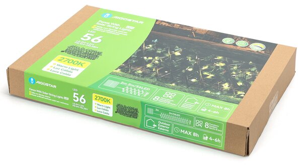 Siepe artificiale luminosa 56 Led a energia solare Recinzione grigliato in legno con foglie di edera da 2 metri alta 30cm Bianco caldo Aigostar