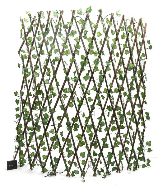 Siepe artificiale luminosa 148 Led a energia solare Recinzione grigliato in legno con foglie di edera da 2 metri alta 1 metro Bianco caldo Aigostar