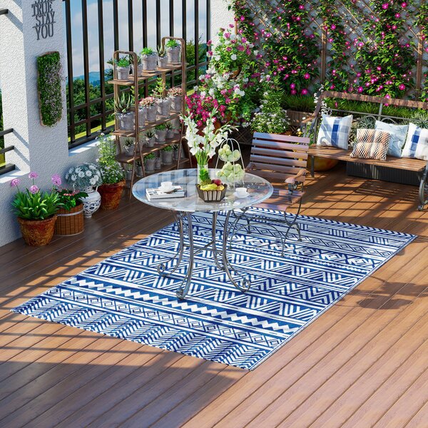 Outsunny Tappeto per Esterno 182x274 cm Pieghevole e Reversibile, in Polipropilene Blu e Bianco|Aosom