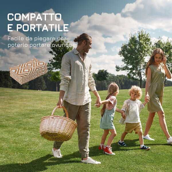 Outsunny Tappeto Esterno per Balcone e Terrazza Reversibile con Fantasia Geometrica, 182x274 cm, Marrone e Bianco