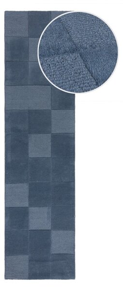 Passatoia in lana blu scuro tessuta a mano 60x230 cm Checkerboard - Flair Rugs