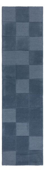Passatoia in lana blu scuro tessuta a mano 60x230 cm Checkerboard - Flair Rugs