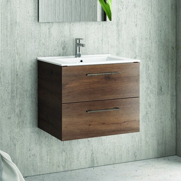 Mobiletto bagno 60 cm lavabo incasso e due cassetti NEL-60 - KAMALU