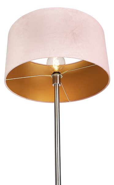 Lampada da terra in acciaio con paralume rosa 50 cm - Simplo