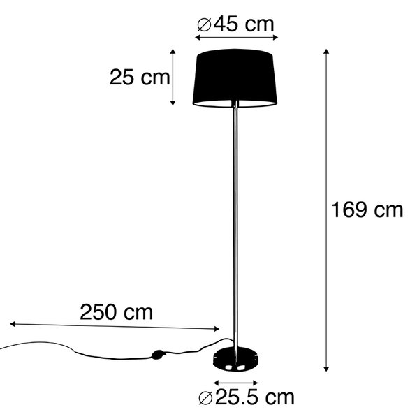 Lampada da terra acciaio paralume nero 45 cm - SIMPLO