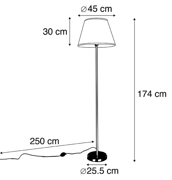 Lampada da terra moderna in acciaio con paralume plissettato bianco 45 cm - Simplo