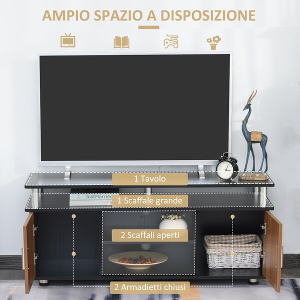 HOMCOM Mobile Porta TV Fino a 50'' con Armadietti e Ripiani, Mobiletto per Salotto e Soggiorno in Legno e Alluminio, 120x40x52.2cm|Aosom