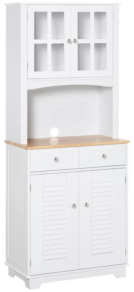 HOMCOM Credenza Alta per Cucina, Mobile Buffet in Legno Bianco, Armadio Dispensa in Stile Classico, Bianco, 68x39.5x170cm|Aosom