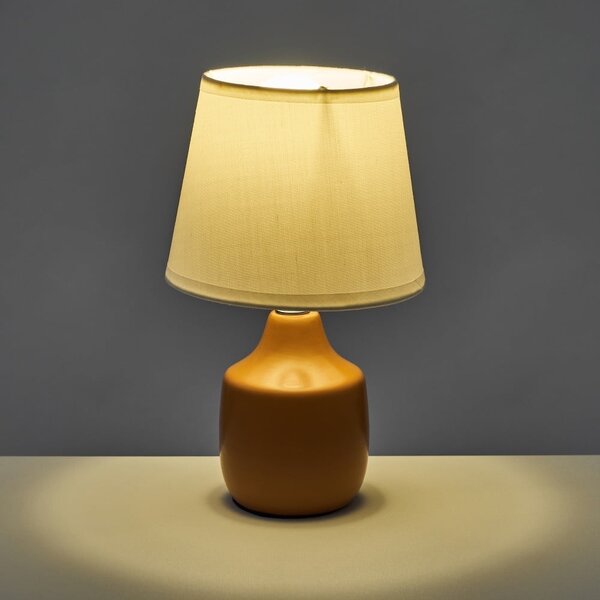 Lampada da tavolo in ceramica bianco-marrone con paralume in tessuto (altezza 24 cm) - Casa Selección