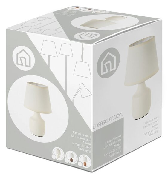 Lampada da tavolo in ceramica bianco-marrone con paralume in tessuto (altezza 24 cm) - Casa Selección
