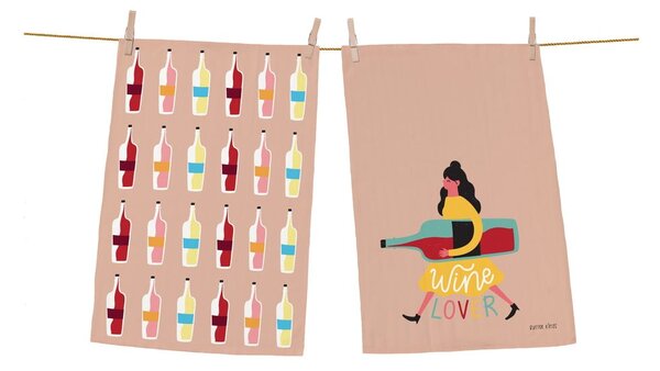 Set di 2 asciugamani da cucina in cotone, 70 x 50 cm Wine Lover - Butter Kings