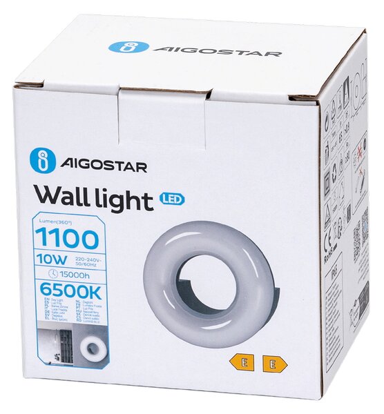 Applique Led da parete Donut 10W rotondo Nero IP65 Bianco freddo 6500K Aigostar