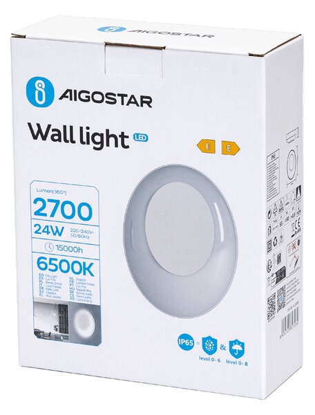 Applique Led da parete slim Eye 24W rotondo Bianco IP65 Bianco freddo 6500K Aigostar