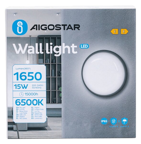 Applique Led da parete slim Round 15W rotondo Nero IP65 Bianco freddo 6500K Aigostar