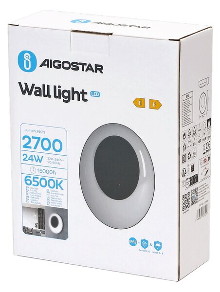 Applique Led da parete slim Eye 24W rotondo Nero IP65 Bianco freddo 6500K Aigostar