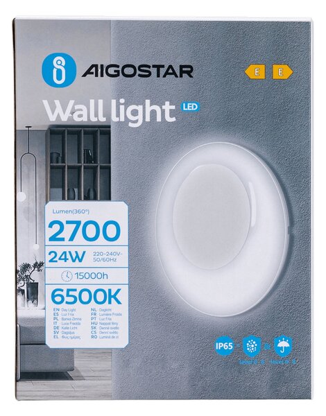 Applique Led da parete slim Eye 24W rotondo Bianco IP65 Bianco freddo 6500K Aigostar