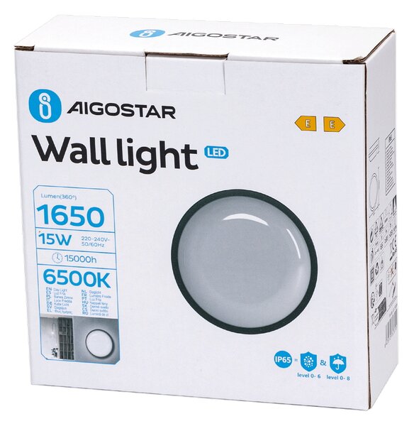 Applique Led da parete slim Round 15W rotondo Nero IP65 Bianco freddo 6500K Aigostar