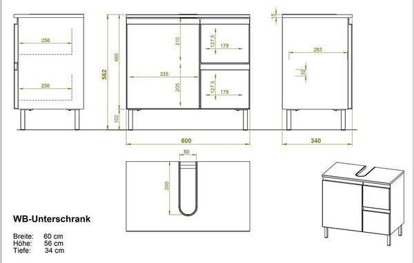 Mobile bianco sotto il lavabo in rovere 60x56 cm Torrance - Germania