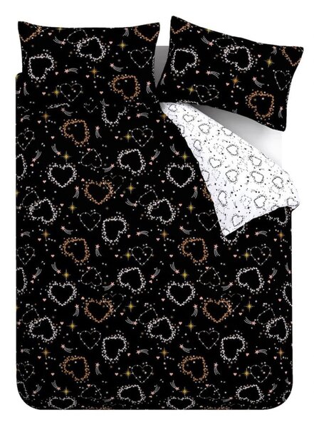 Biancheria da letto bianca e nera per letto matrimoniale 200x200 cm Cosmic Hearts and Stars - Catherine Lansfield