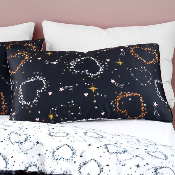 Biancheria da letto bianca e nera per letto matrimoniale 200x200 cm Cosmic Hearts and Stars - Catherine Lansfield