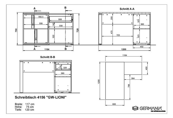 Tavolo da lavoro in rovere 120x117 cm Lioni - Germania