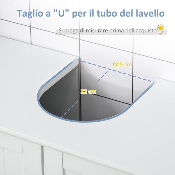 Kleankin Mobile Sottolavabo a 2 Ante con Ripiano Regolabile e Intaglio a U, 60x30x60 cm, Bianco