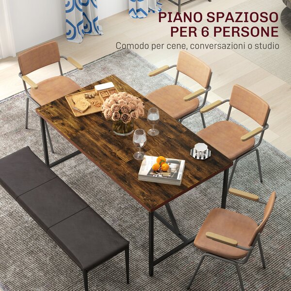 HOMCOM Tavolo da Pranzo per 6 Persone Stile Industriale in Legno e Acciaio, 150x80x75 cm, Marrone