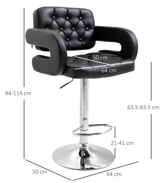 HOMCOM Sgabello da bar girevole e regolabile in altezza, con schienale, poggiapiedi e braccioli 61x50x94-114cm Nero | Aosom Italy