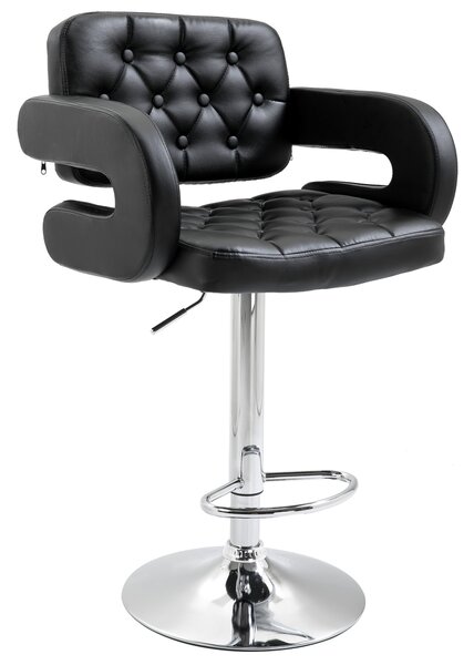 HOMCOM Sgabello da bar girevole e regolabile in altezza, con schienale, poggiapiedi e braccioli 61x50x94-114cm Nero | Aosom Italy