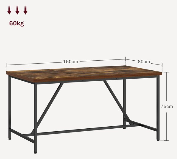 HOMCOM Tavolo da Pranzo per 6 Persone Stile Industriale in Legno e Acciaio, 150x80x75 cm, Marrone