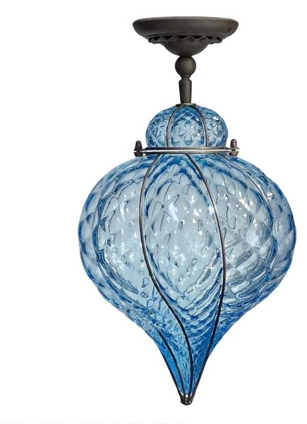 SIRU - Lampadario a plafone GOCCIA 1xE27/60W/230V diametro 25 cm blu/marrone Vetro veneziano