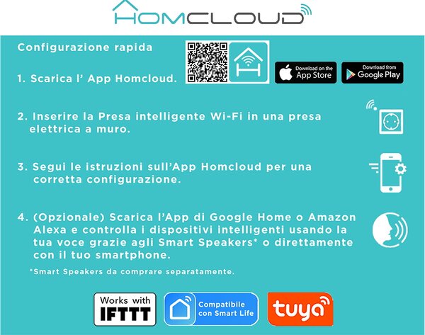 Homcloud EPS16A4 Ciabatta multipresa Smart 4 posti con cavo da 1,8m – 4 Prese Schuko + 2 USB WiFi