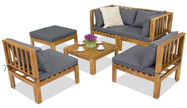 Mobili da giardino Brunei Coffee 4 + 1 pouf Garden Point in acacia