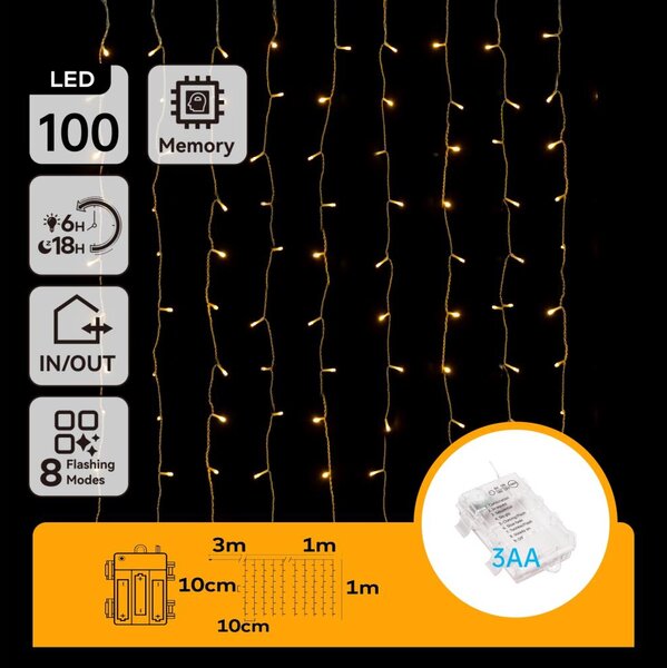 Aigostar - Catena LED natalizia da esterno 100xLED/8 funzioni 3xAA 4x1m IP44 bianco caldo