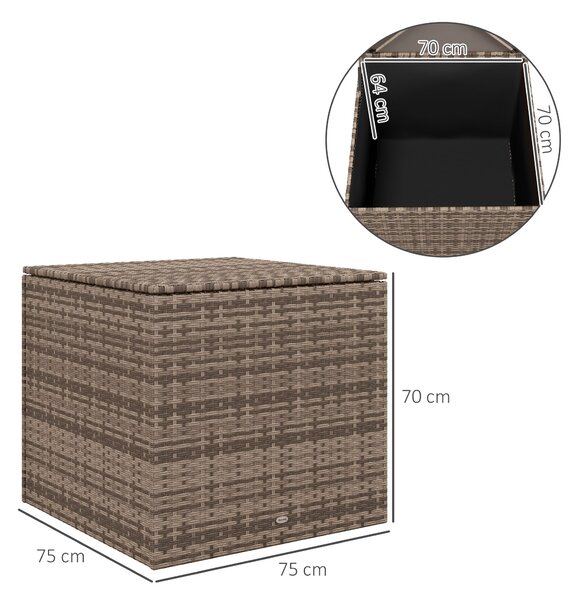 Outsunny Baule da Esterno in Rattan PE e Acciaio con Fodera Interna, 75x75x70 cm, Nero e color Sabbia|Aosom