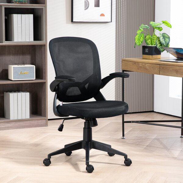 HOMCOM Sedia da Ufficio Ergonomica con Altezza Regolabile, Braccioli Ribaltabili e Tessuto a Rete, Nero|Aosom