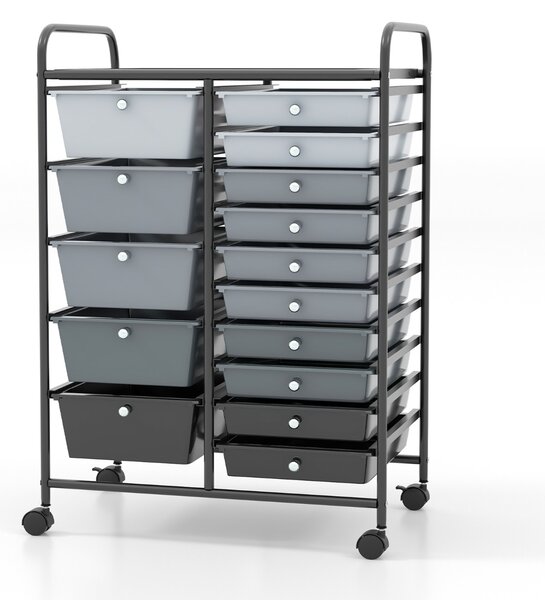 Costway Carrello con 15 cassetti estraibili e ruote con freno, Carrello multiuso per casa ufficio scuola Grigio