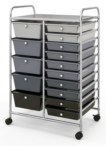 Costway Carrello con 15 cassetti estraibili e ruote con freno, Carrello multiuso per casa ufficio scuola Argento