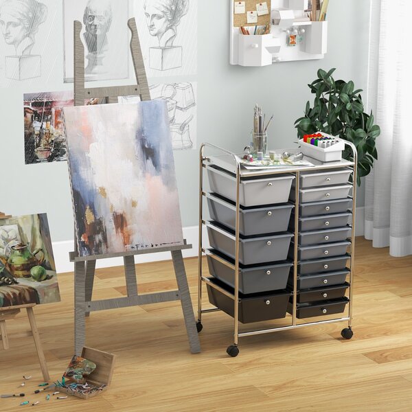Costway Carrello con 15 cassetti estraibili e ruote con freno, Carrello multiuso per casa ufficio scuola Argento
