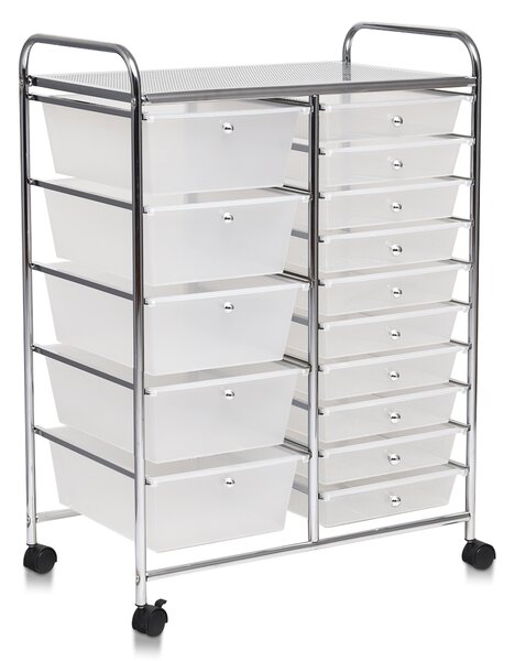 Costway Carrello cassettiera multiuso con 15 cassettiera in plastica da cucina Contenitore con ruote Trasparente