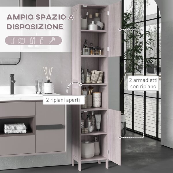 Kleankin Colonna Bagno Multifunzione, 2 Armadietti, 2 Ripiani Aperti, in MDF - 30x32x172.5 cm, Color Legno|Aosom