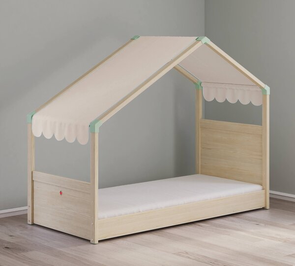 Letto Montessori Natural Con Tetto Laterale 90x200 Cm, Robusto Fino A 130 Kg, Spazio Versatile