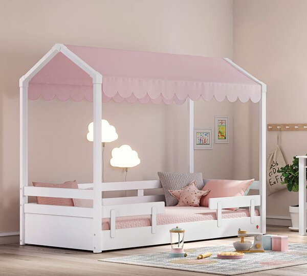 Tenda Rosa Montessori Per Lettino 140x198 Cm Con Tetto Piatto E Cinghie Velcro Lavabile