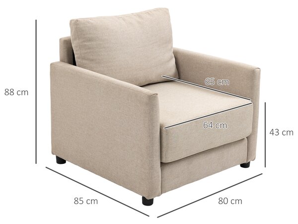 HOMCOM Poltrona Moderna in Tessuto Traspirante Effetto Lino con Tasca Interna, 80x85x88 cm, Beige|Aosom