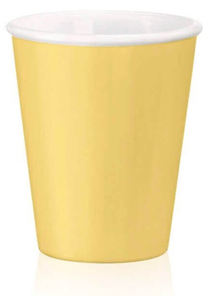 Tazza in vetro opale extra resistente smaltato giallo pastello esternamente. Colori sicuri al contatto con gli alimenti e resistenti ad oltre 2000 lavaggi in lavastoviglie. Idoneo per forni e microonde