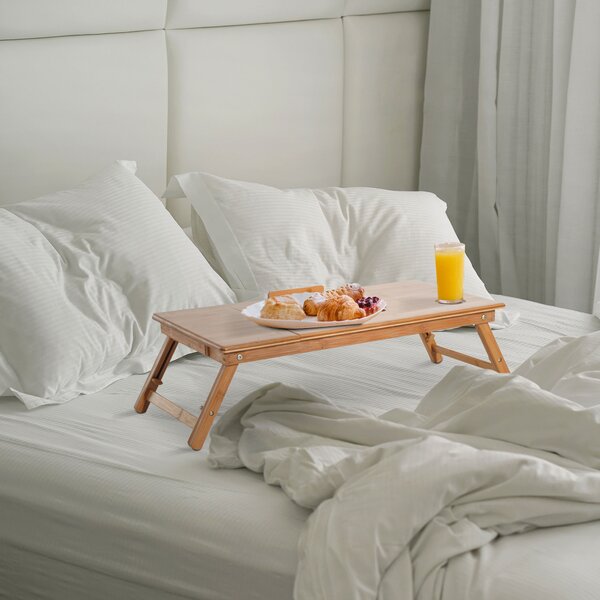 HOMCOM Tavolino da Letto per PC Pieghevole e Inclinabile con Cassetto, 72x35x22-30, Colore Legno|Aosom