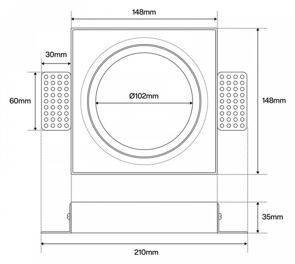 Portafaretto da Incasso AR111 Quadrato Orientabile 148x148mm - Nero Colore del corpo Nero