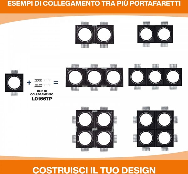 Portafaretto da Incasso AR111 Quadrato Orientabile 148x148mm - Nero Colore del corpo Nero